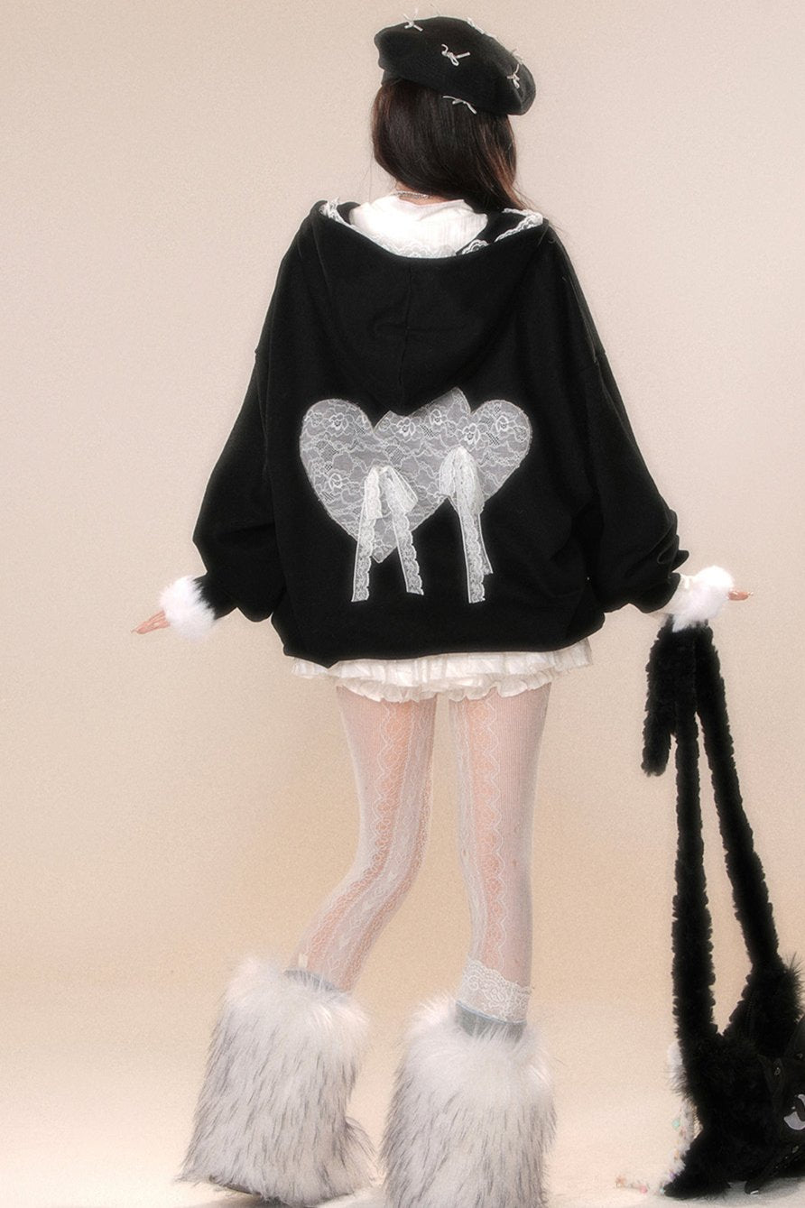 レースフーディースウェットシャツジャケット