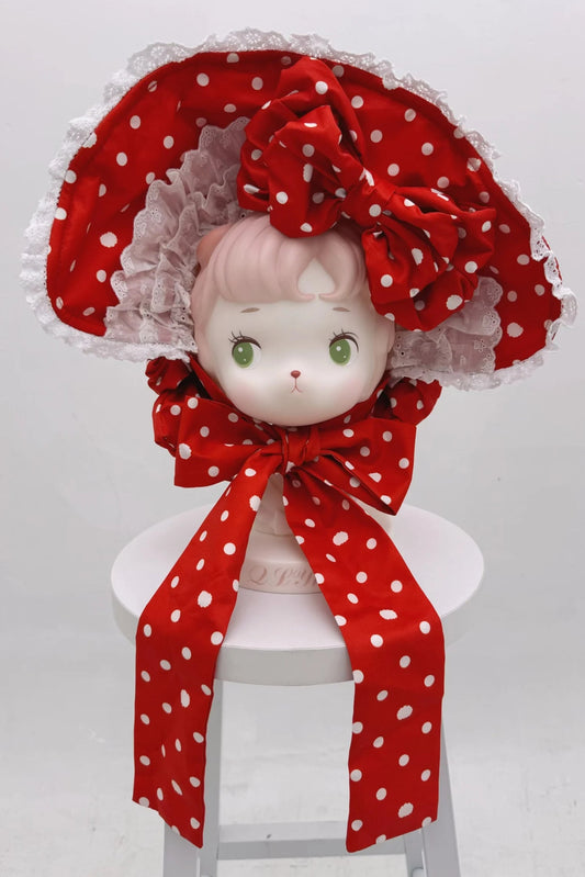 Retro Lolita Dot Bonnet + Ribbon + Headband
