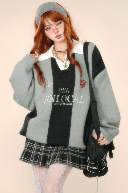 Stripe college style sweater