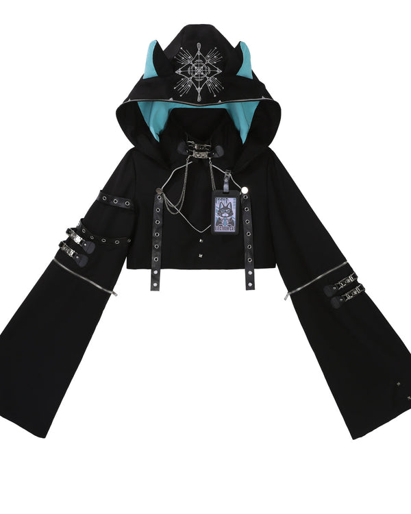 [Pre-order product] Daily Gothic Retro Punk Style Hooded Jacket + Pleated Suspender Skirt