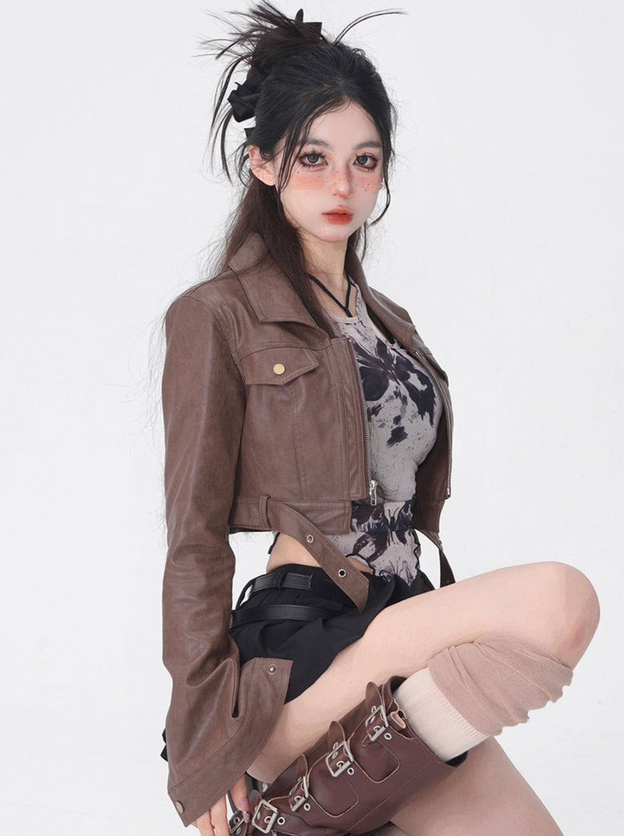 Milk Coffee Brown Retro Leather Jacket