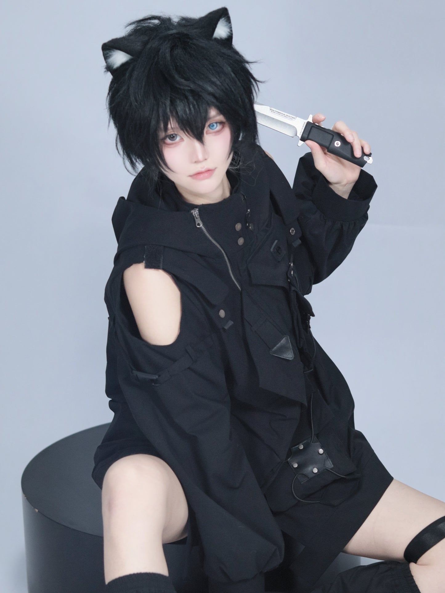 Dark Hooded Jacket + Shorts + Leg Covers