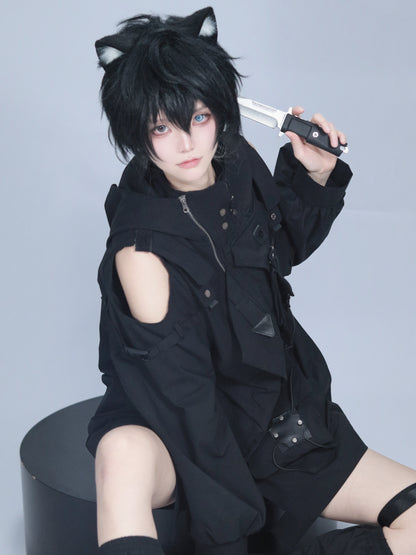 Dark Hooded Jacket + Shorts + Leg Covers
