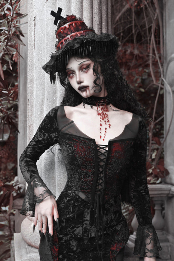 Blood Peak Gothic Dark Velvet Long Dress