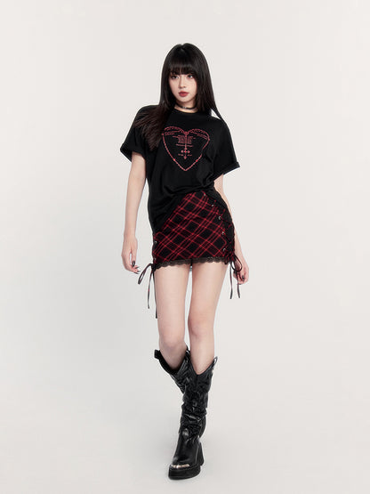 Millennium Dream Core American Retro High Waist Check Skirt