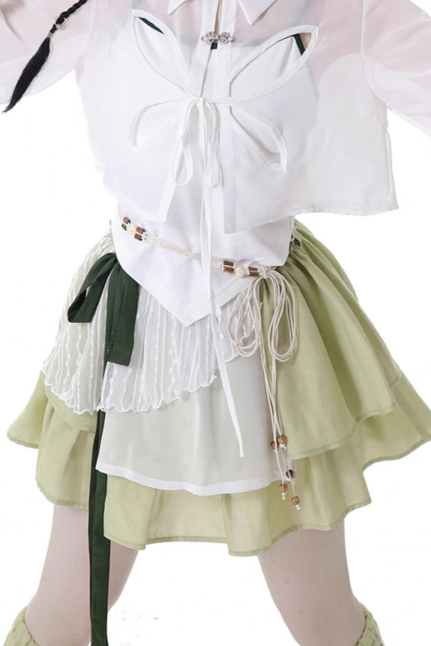 シフォンチャイナシャツ＋キャミソール＋ショートスカート＋ロングスカート＋レッグウォーマー