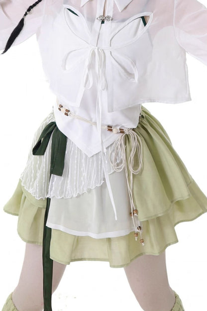 シフォンチャイナシャツ＋キャミソール＋ショートスカート＋ロングスカート＋レッグウォーマー