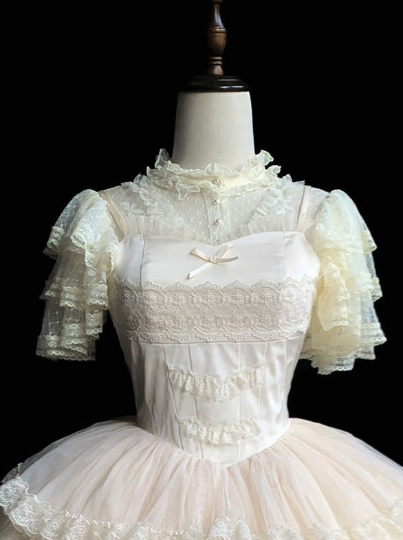 【予約商品】ピュアホワイトガーリーロリータドレス＋カーディガン＋インナートップス＋ベール＋スリーブ