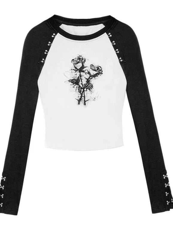 Dark Bicolor Metal Chic Rose Design Top