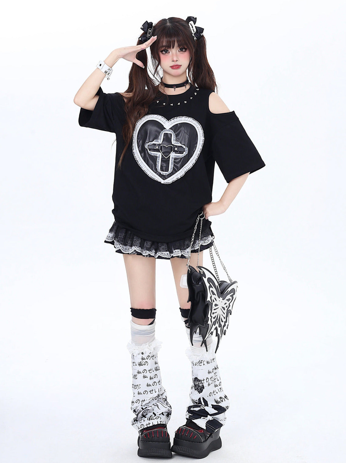 Rivet ouvert Shelder Love Lace Dark Loose T-shirt