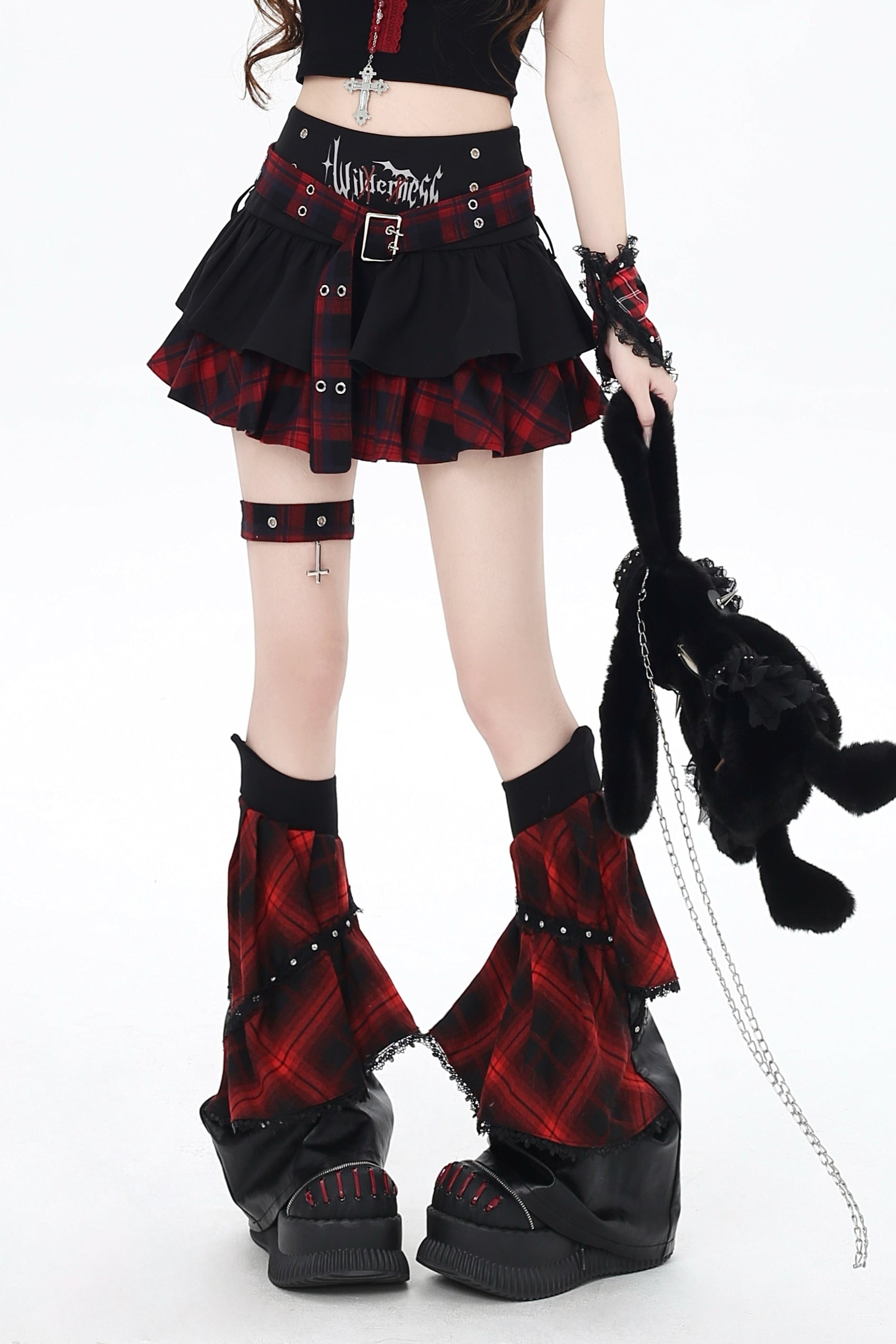ゴシックアイコンサブカルチェックケーキスカート – Belchic