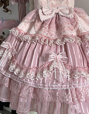 【6月20日予約締切】ピンク/ブルースイートラビットリボンフェアリープリンセスレースティアードJKSドレス