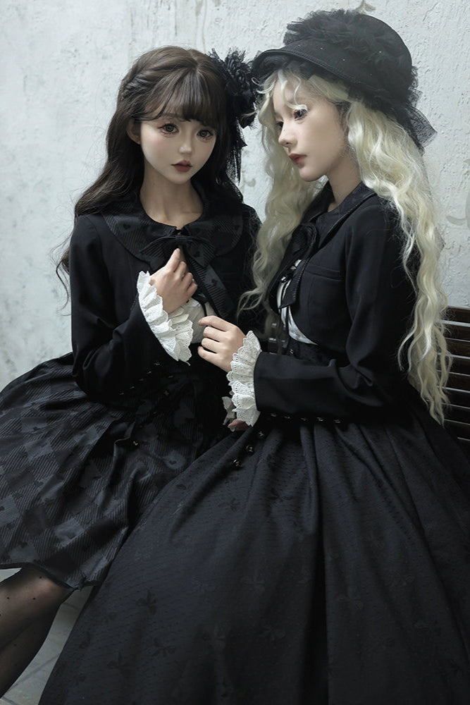 Silent Manner Dark Lolita Princess Jumperskirt + Ribbon Collar Ruffle Jacket