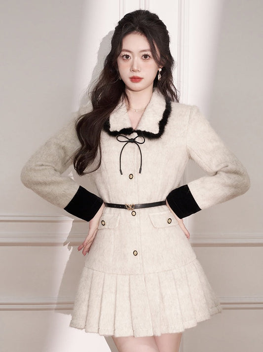 フレンチドールカラーウールプリーツワンピース