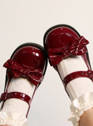 Lolita Sweet Round Toe Mid Heel Ribbon Mary Jane Shoes