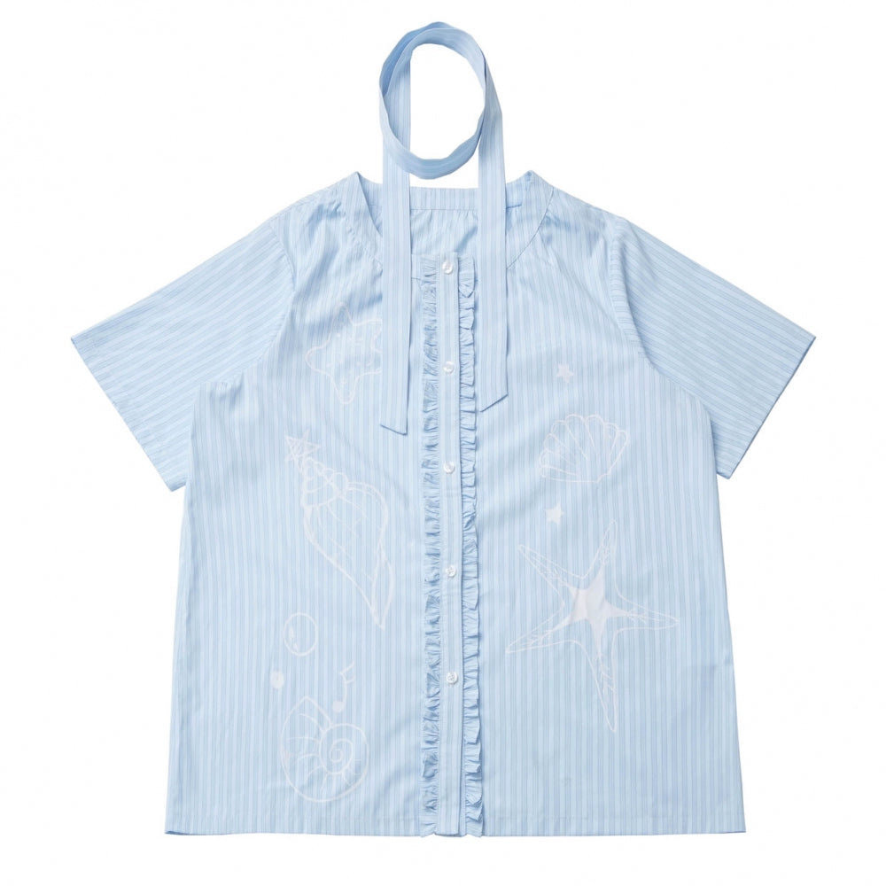 Gestreiftes Strandhemd + ärmelloses Hemd + Overshirt + Rock + weite Hose + Jeansrock