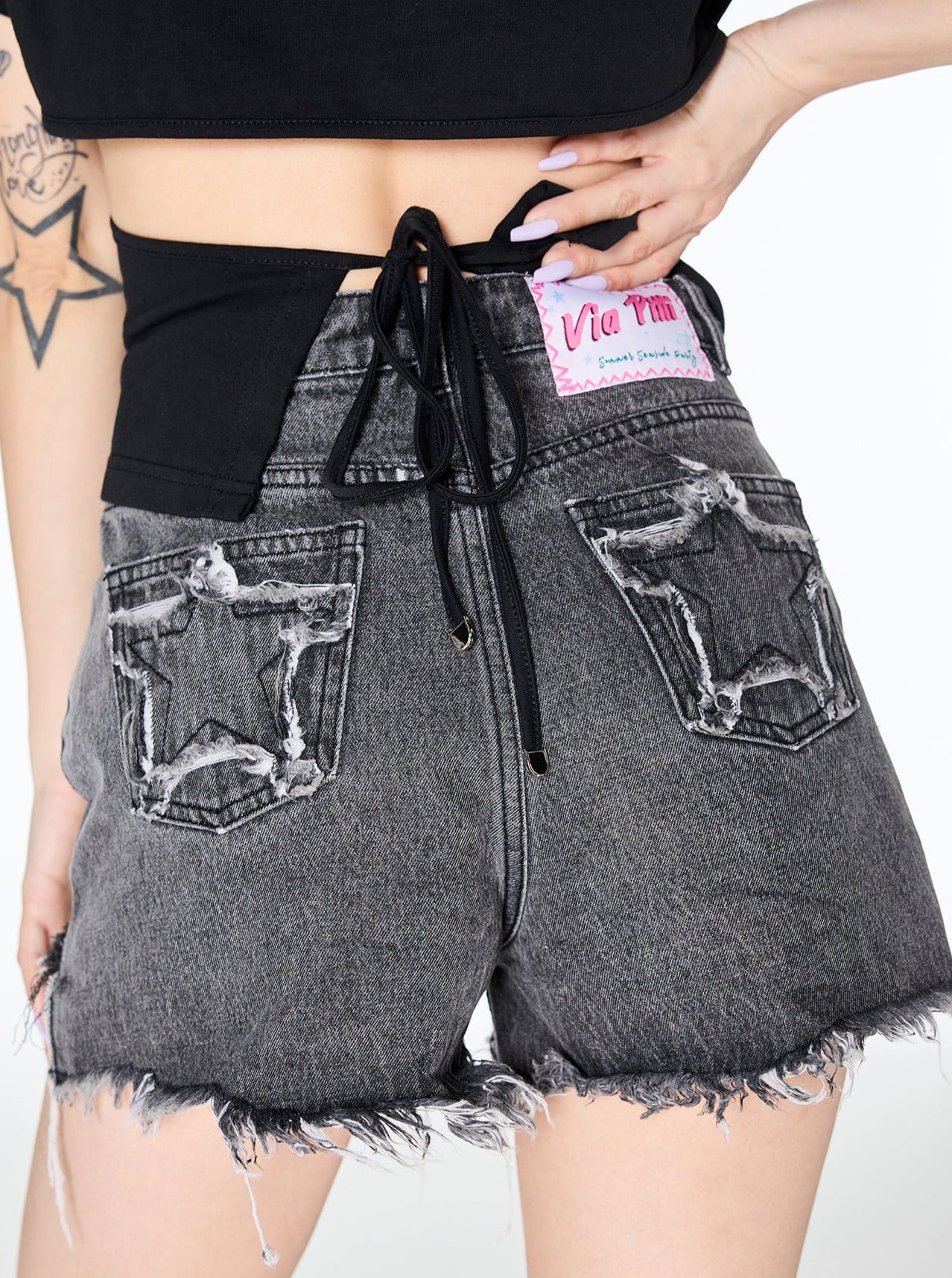 Star studs damage shorts