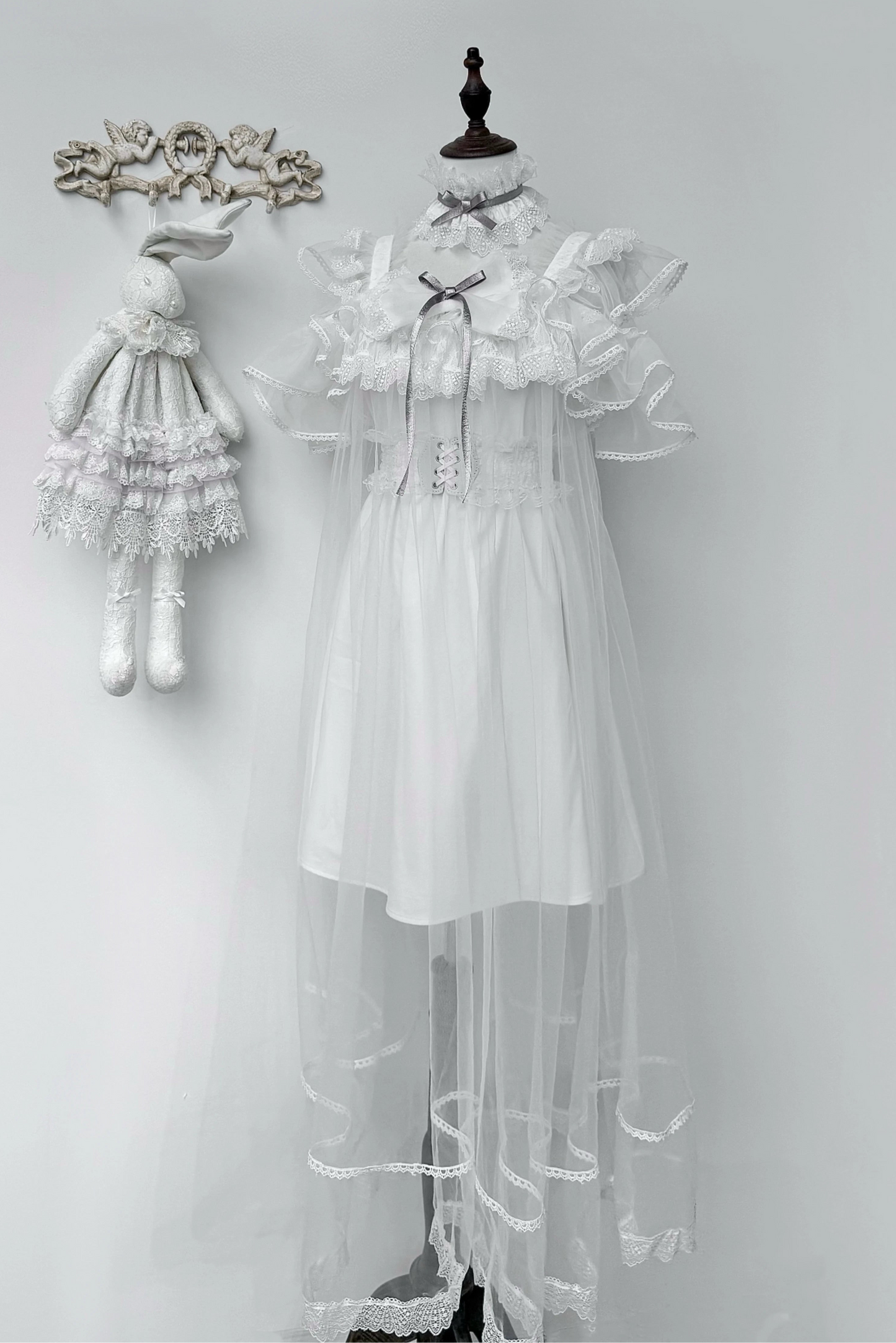 [Vorbestellartikel] Transparentes Trägertop + Schleier im Gothic-Doll-Stil