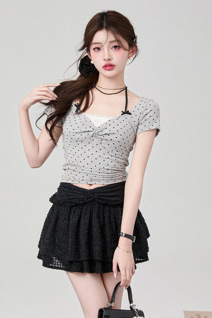 Solid Color Twisted Lace Top