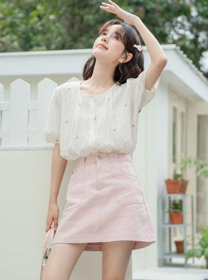 Flower puff sleeve tops