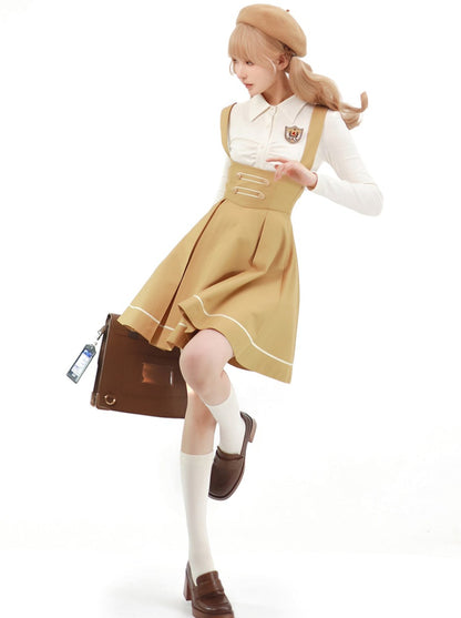 College Suspender Skirt + Blouse + Badge