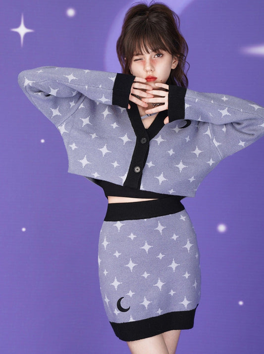 Star Moon Cardigan + Star Knit Skirt