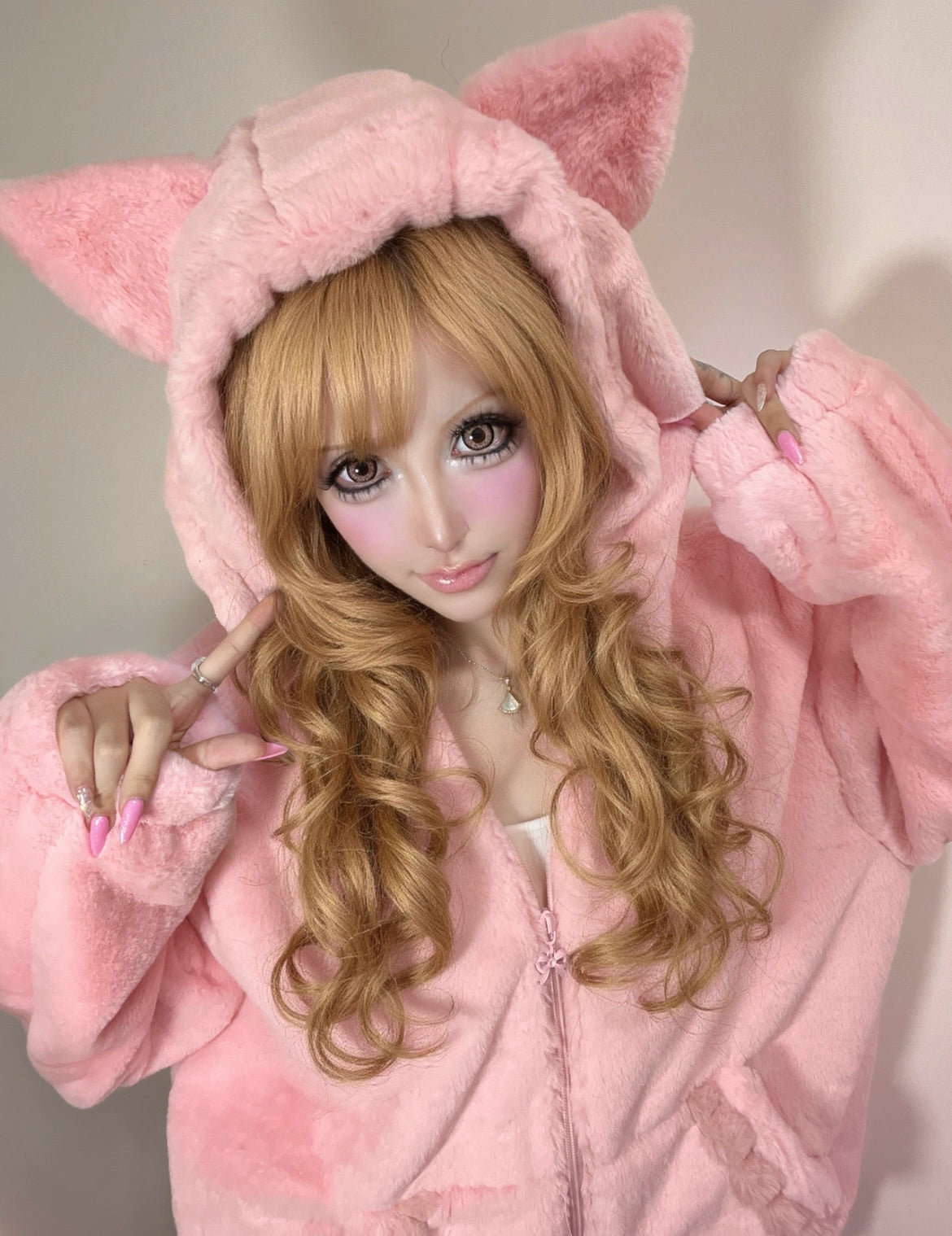 レオパード猫耳ファーコート