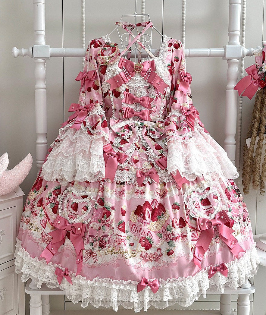 【2月27日予約締切】ストロベリーアンティークドールドレス＋フルセット＋ボンネット＋カチューシャ