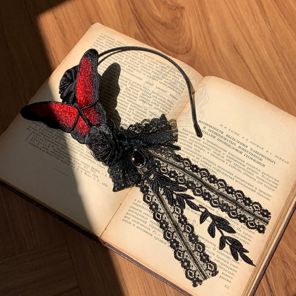 [Pre-order Deadline: October 5] Red/Blue Elegant Gothic Series Accessories (Choker/Butterfly Brooch Set/Headband Kc/Shawl/Waist Chain/Back Ribbon Train/Floral Lace Gloves)