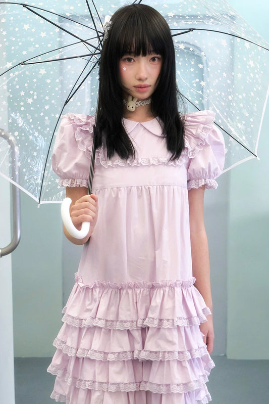 Helllila Spitzen-Stufenkleid