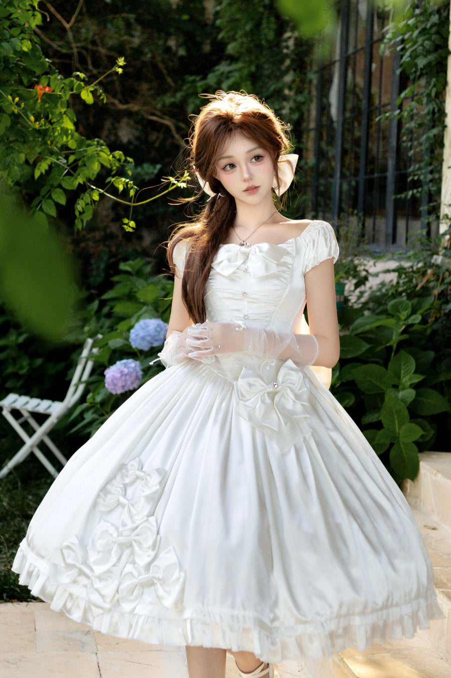 [Pre-order Deadline: August 8] Elegant Silver Satin Lolita Romantic Ribbon Dress Set