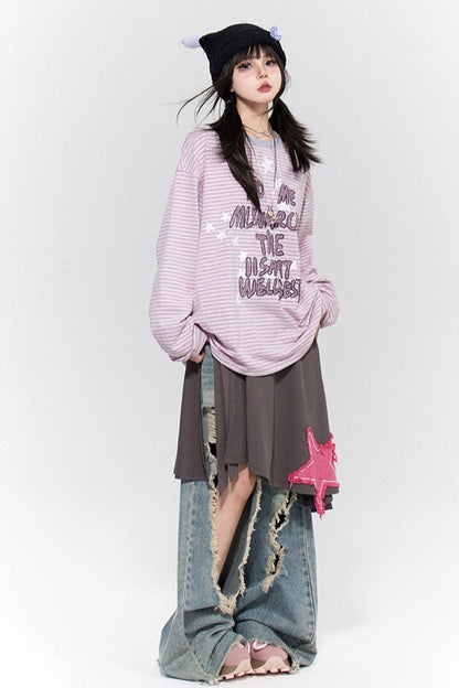 Y2KポップスターレタープリントロンT