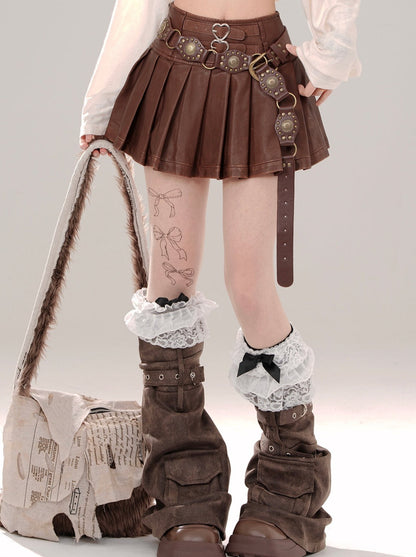 American Coffee Pleated Short Skirt