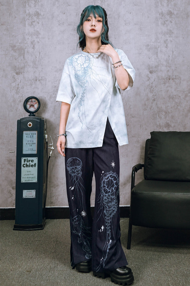 Drop Shoulder Printed Tie Dye Shirt