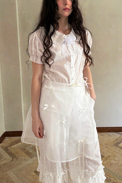 Camisa de algodón con mangas abullonadas de muñeca de cuento de hadas