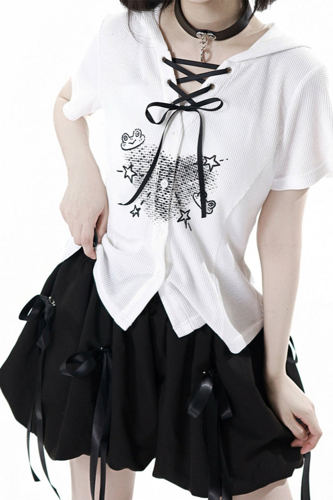 サブカルカップルトップス＋フードトップス＋スカート＋ハーフパンツ＋レッグウォーマー