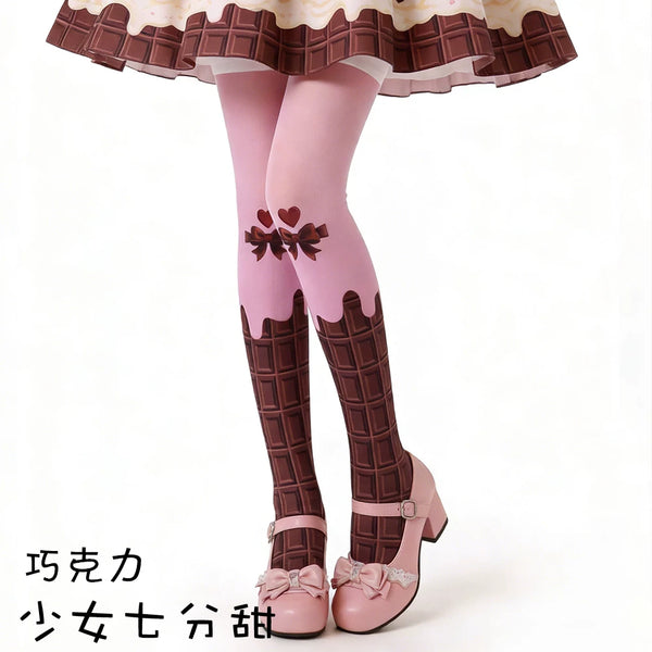 Medias lolita con lazo de chocolate dulce
