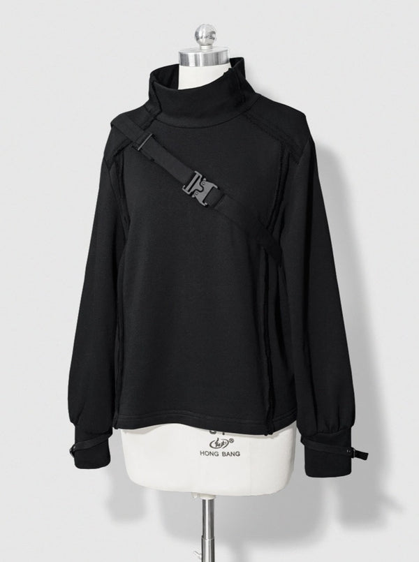 Dark cool jacket + cropped pants + hooded shawl