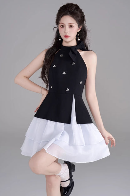 Sleeveless French Puff Dress