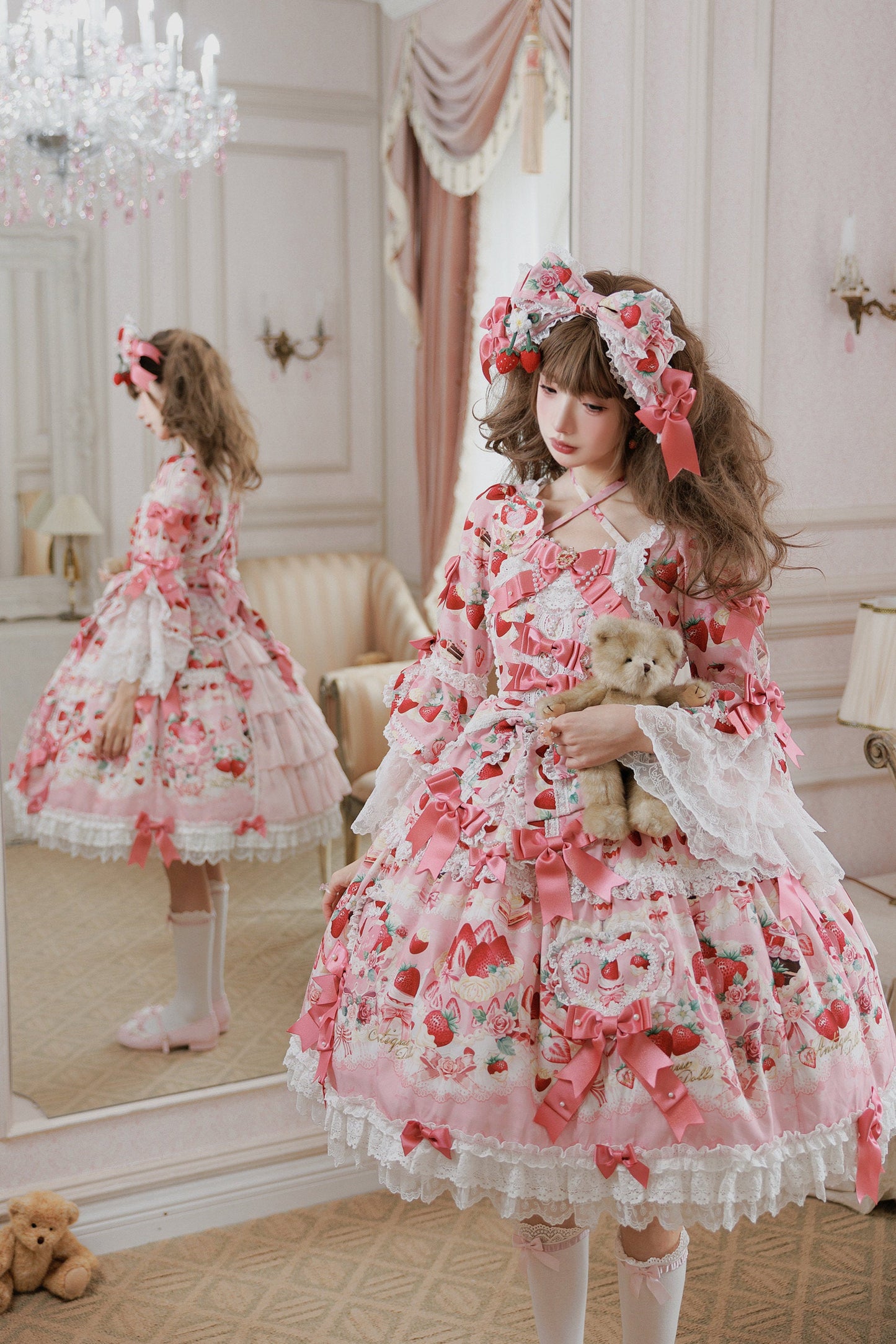 【2月27日予約締切】ストロベリーアンティークドールドレス＋フルセット＋ボンネット＋カチューシャ