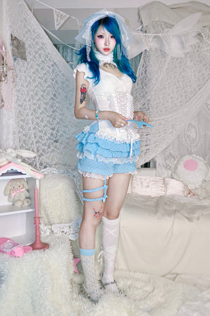 Y2Kドットレースレッグループ付きパンツ