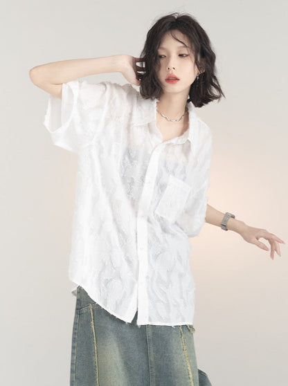 Sheer Retro Shirt Loose Shirt