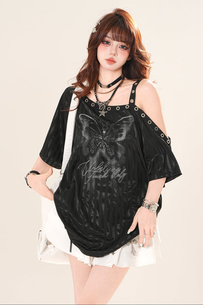 バタフライワンショルダールーズトップス