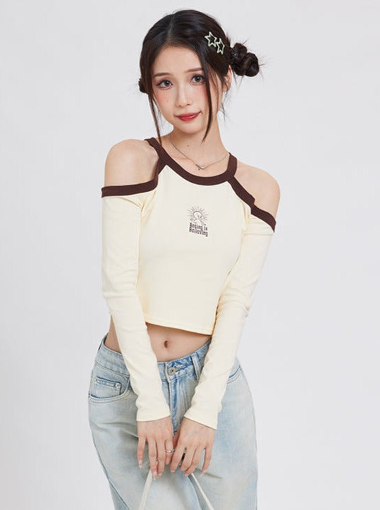 Open Shoulder Short Bicolor Tops