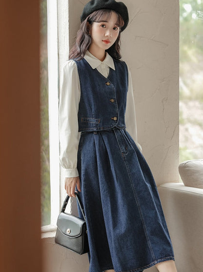 Retro denim vest + skirt + shirt