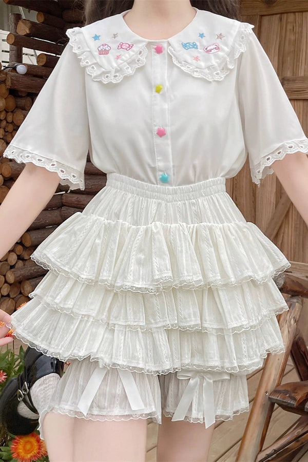 Cute Frilled Tiered Skirt Pants