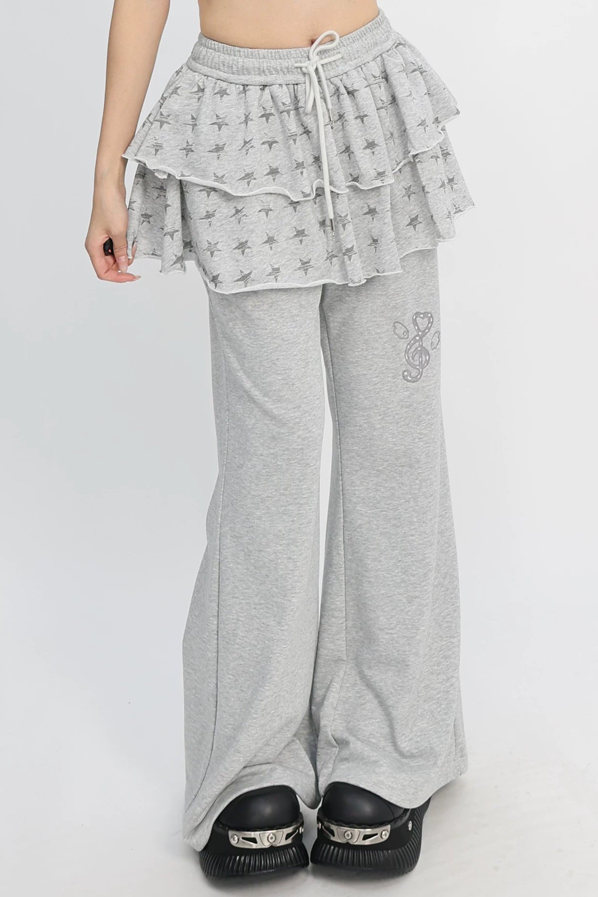 星星印花喇叭形运动裤