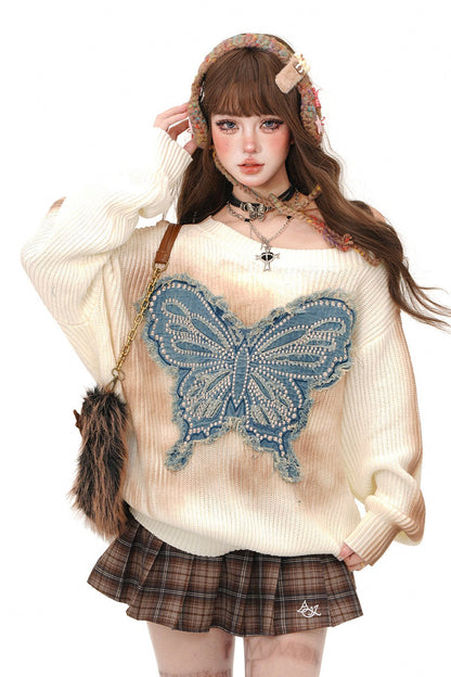 Butterfly Embroidered Slanted Top