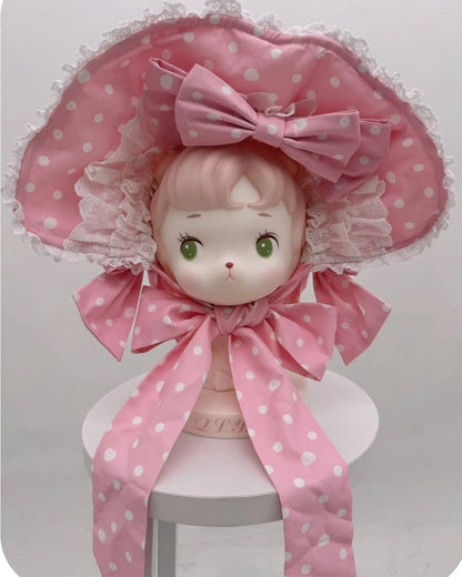 Retro-Lolita-Punkte-Haube + Band + Haarreif