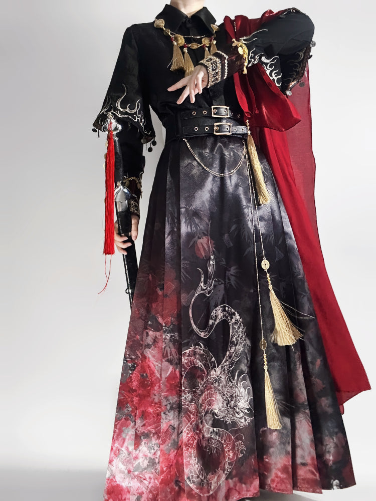 ファイヤーチャイナロングコート＋トップス＋ロングスカート